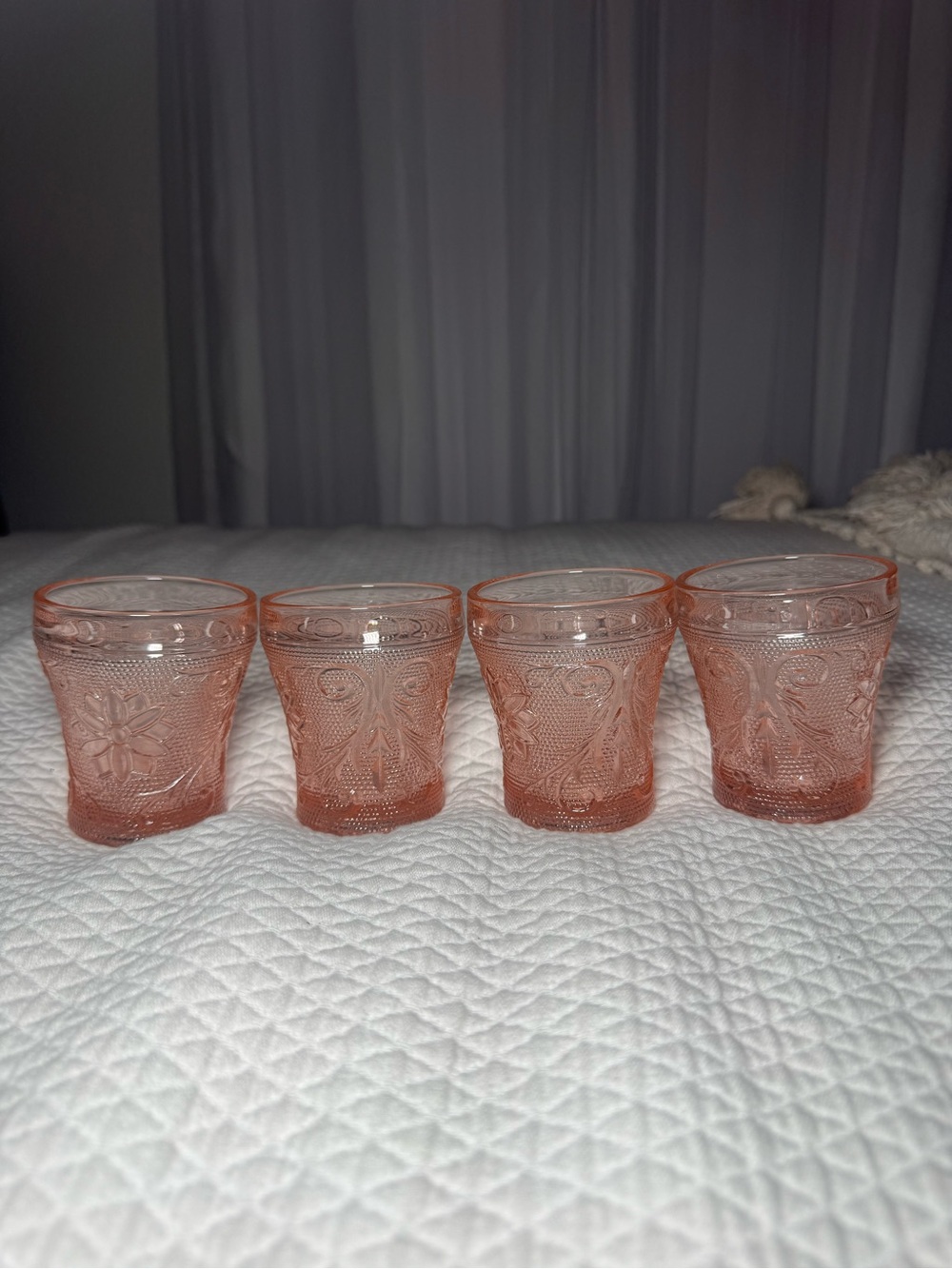 Vintage Tiara Indiana Glass Pink Sandwich Cups  Set of 4 Floral